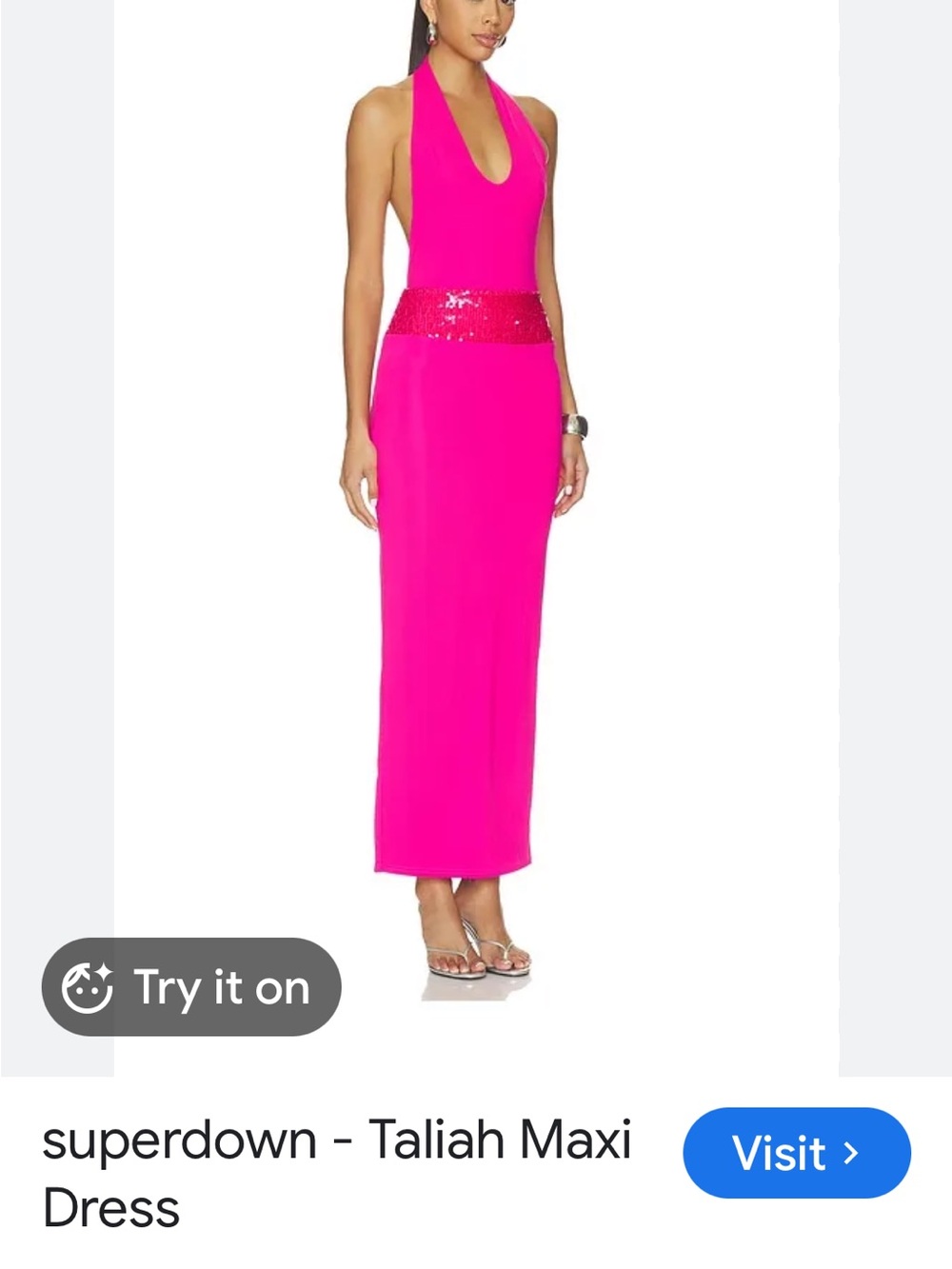 superdown Hot Pink Halter Maxi Dress with Sequin Waist he semplo no tag.
